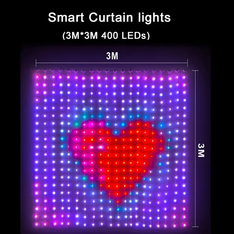 400LED Smart Curtain Lights APP Remote Control Custom Pattern DIY Window String Lights For Christmas Holiday Party Home Decor 2x2M/3x3M