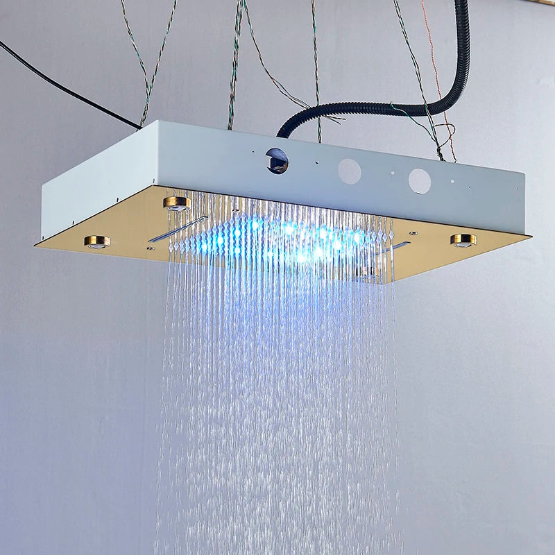 Luxury Waterfall Rains LED Light Shower Head 49*35cm Built-in Ceiling Shower Colorful Bathroom Showers