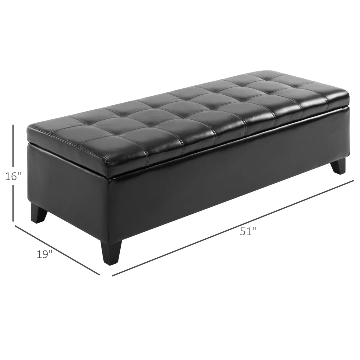 HOMCOM 51" Ottoman Storage Bench, Faux Leather Tufted Bench for End of Bed with Lift Top for Living Room, Entryway, Black