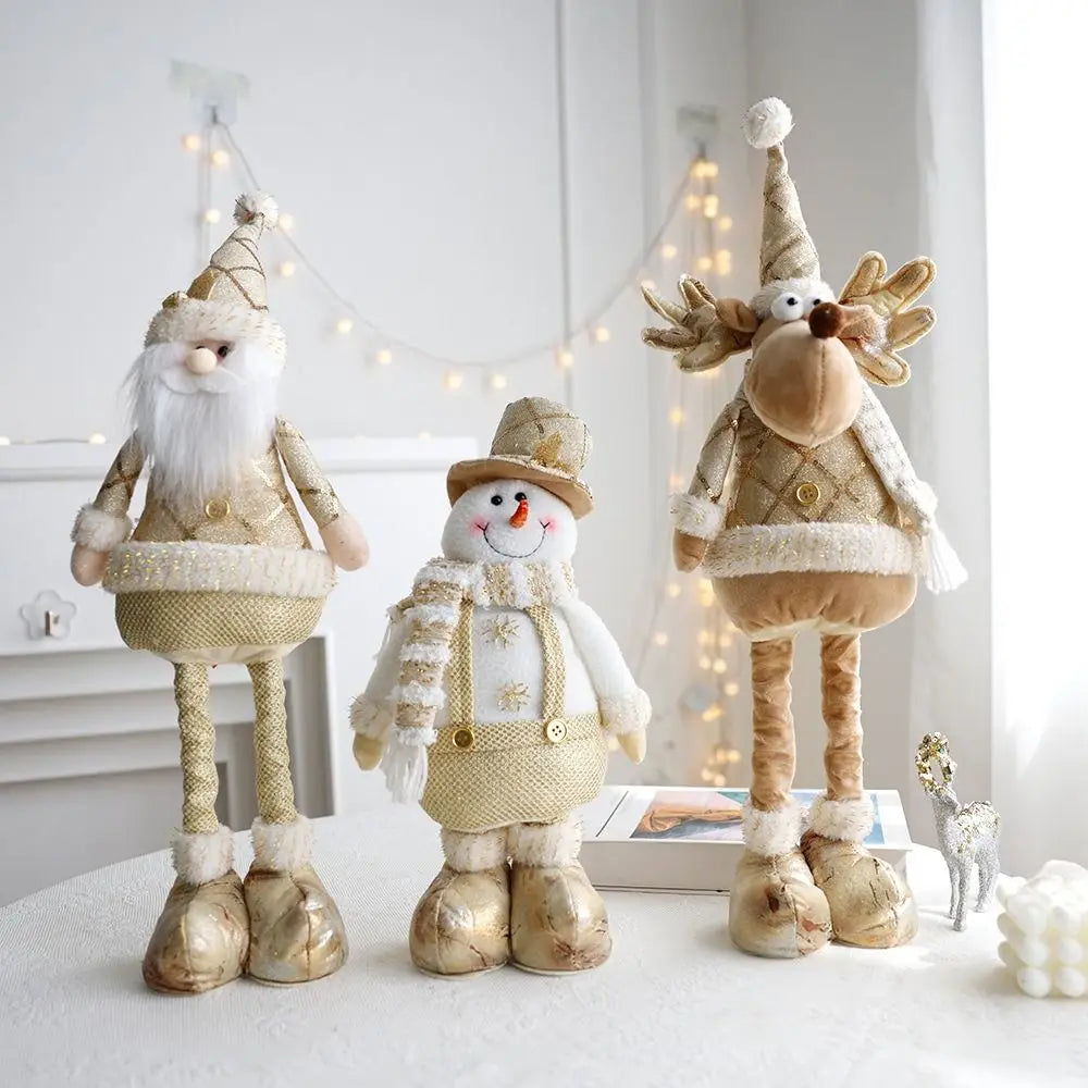 Large Christmas Plush Doll Ornaments Gold Cute Santa Claus Retractable Doll Telescopic Snowman Elk Merry Christmas Decoration