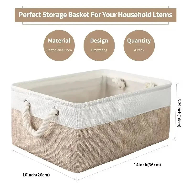 Multi-functional Linen Storage Basket,foldable Miscellaneous Storage Bag with Handle Storage Box Underwear Socks Baby Toys