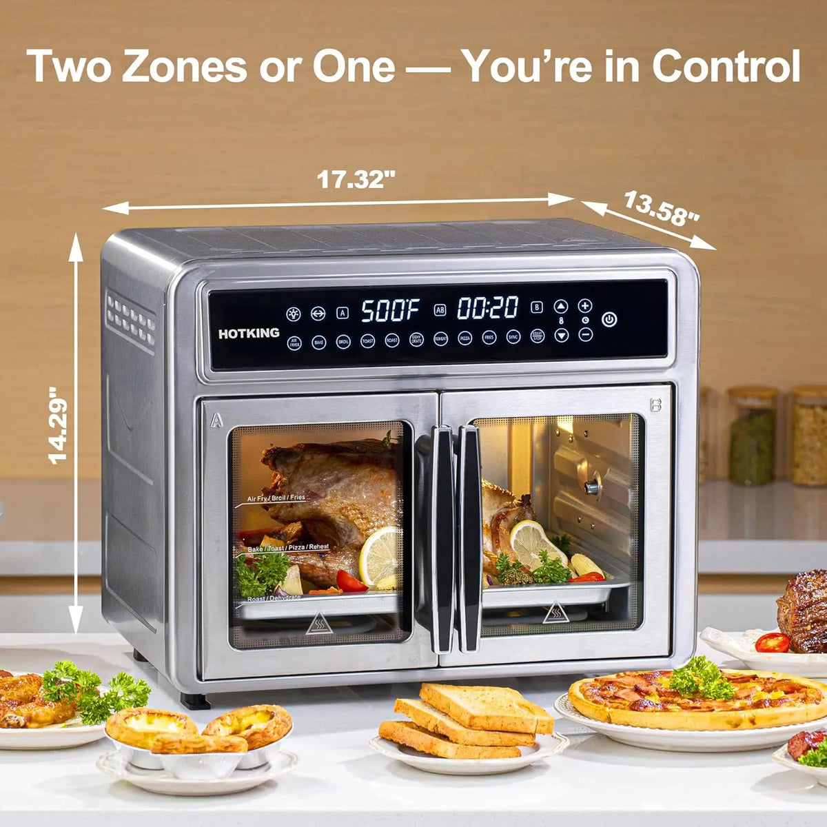 Air Fryer Toaster Oven Combo, Dual Zone, 28 QT Extra Large, Non-Toxic Stainless Steel French Door Convection Oven, Countertop wi