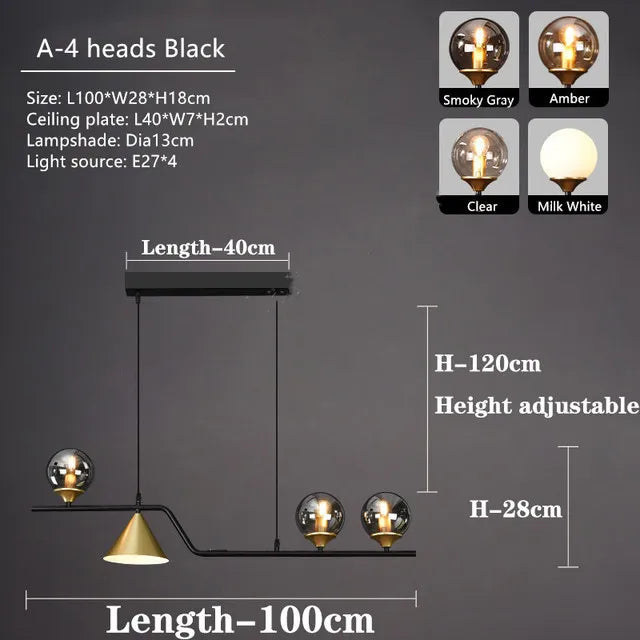 Modern glass ball LED ceiling chandelier kitchen dining table black pendant study bedroom home lighting decoration interior lamp