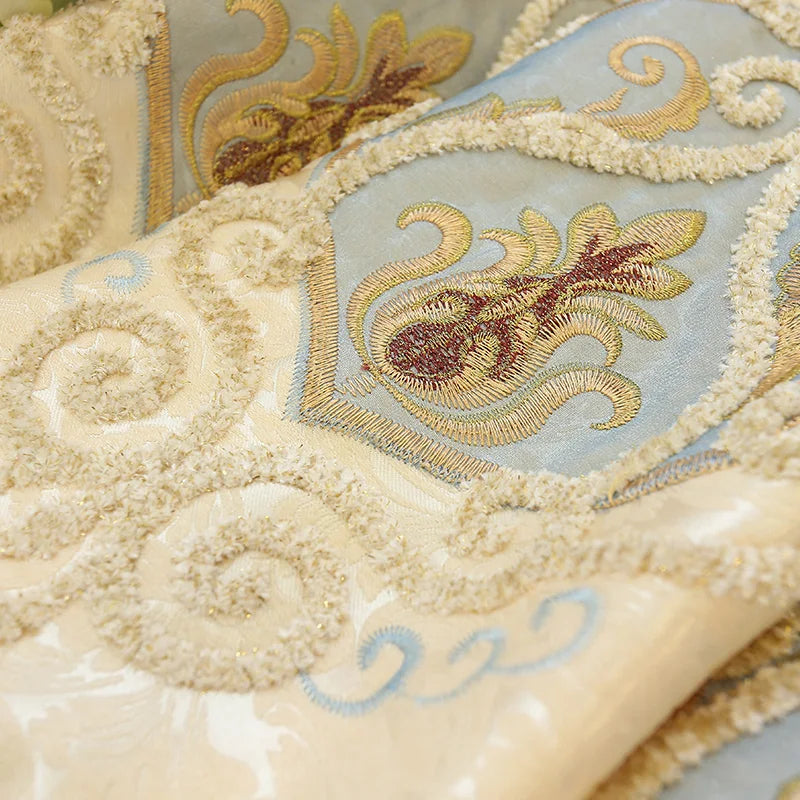 2 Panels Beige Embroidered Blackout Curtains, Vintage European Floral Jacquard Drapes, Grommet Top Privacy Thermal Window Curtains for Living Room Bedroom