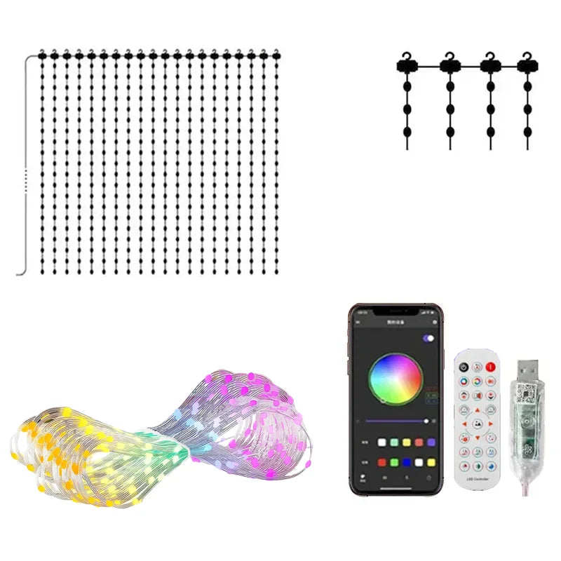 400LED Smart Curtain Lights APP Remote Control Custom Pattern DIY Window String Lights For Christmas Holiday Party Home Decor 2x2M/3x3M