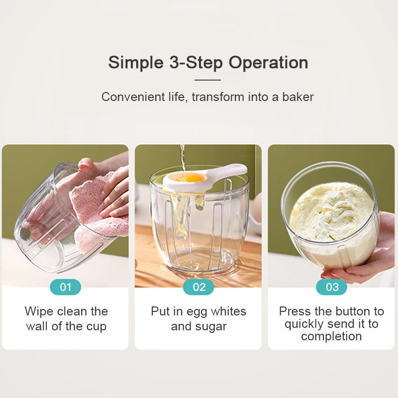 Household Automatic Whisk Electric Milk Frother Whipped Cream Mixer USB Rechargeable Food Blender Whisk Wireless Stand Mixer