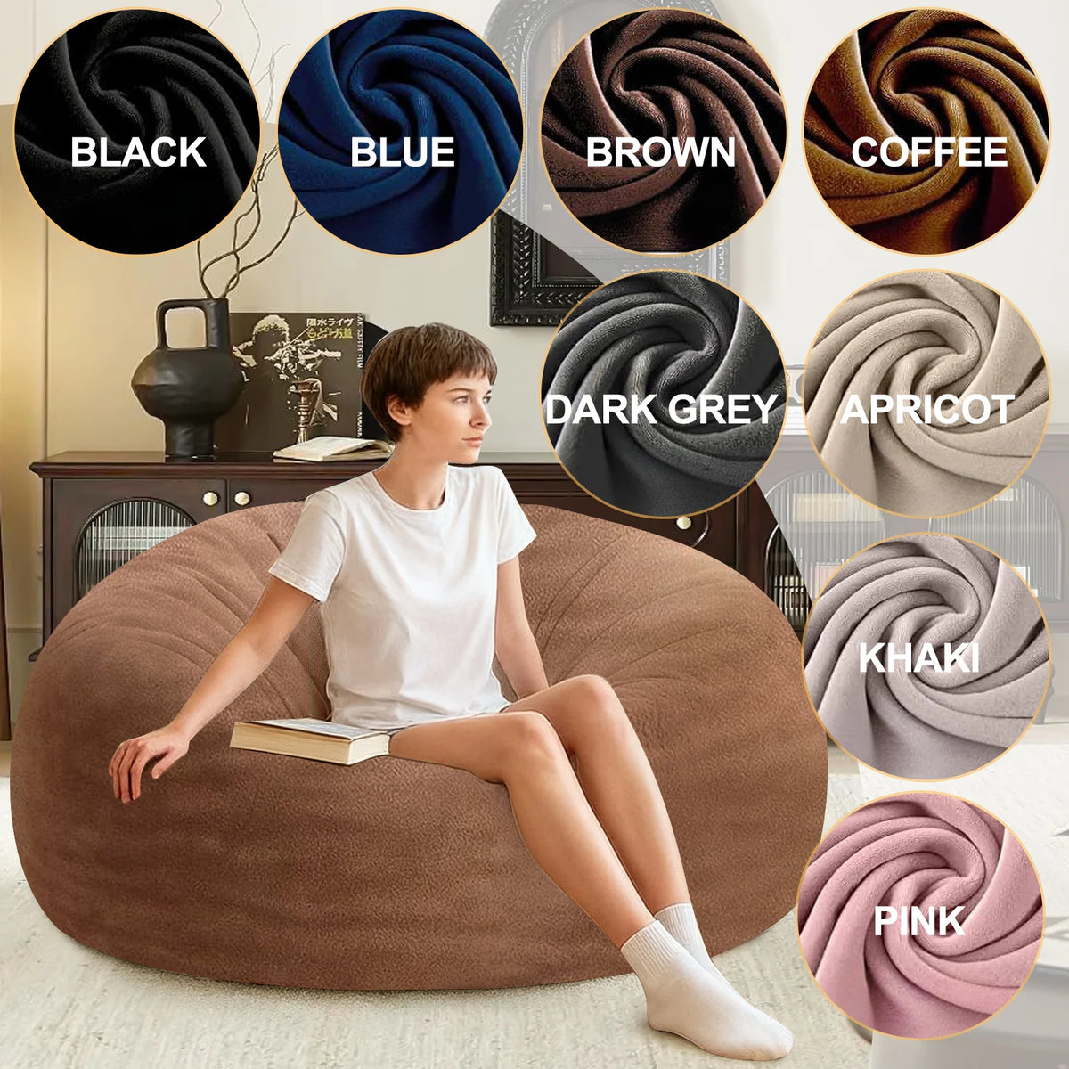 3-in-1 Adult Single Bean Bag Chair Bed, Memory Foam Convertible Lounger, Folds to Floor Mattress, Soft Washable Faux Fur Cover