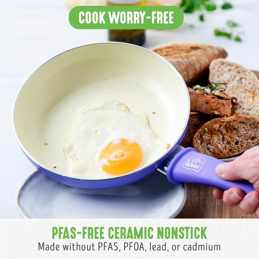 Soft Grip 16 Piece Healthy Ceramic Nonstick Cookware Set Pots and Pans Set 6Quart Slow Cooker PFAS and PFOAFree Dishwasher Safe