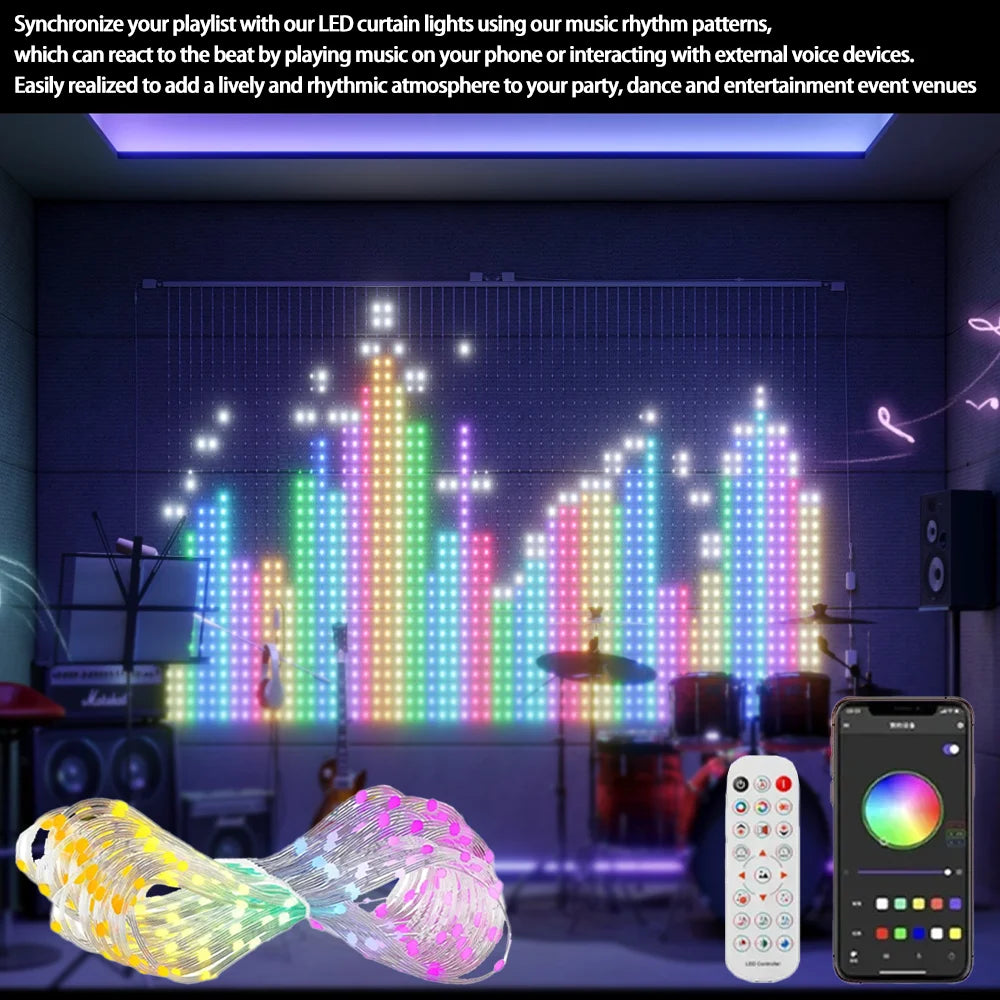 400LED Smart Curtain Lights APP Remote Control Custom Pattern DIY Window String Lights For Christmas Holiday Party Home Decor 2x2M/3x3M