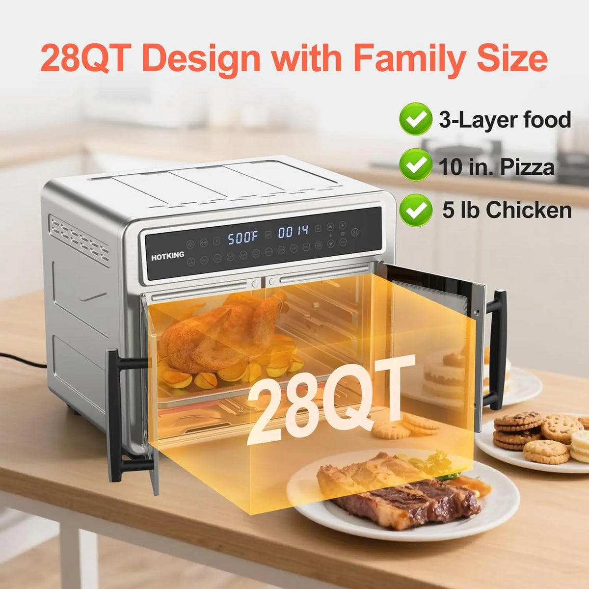 Air Fryer Toaster Oven Combo, Dual Zone, 28 QT Extra Large, Non-Toxic Stainless Steel French Door Convection Oven, Countertop wi