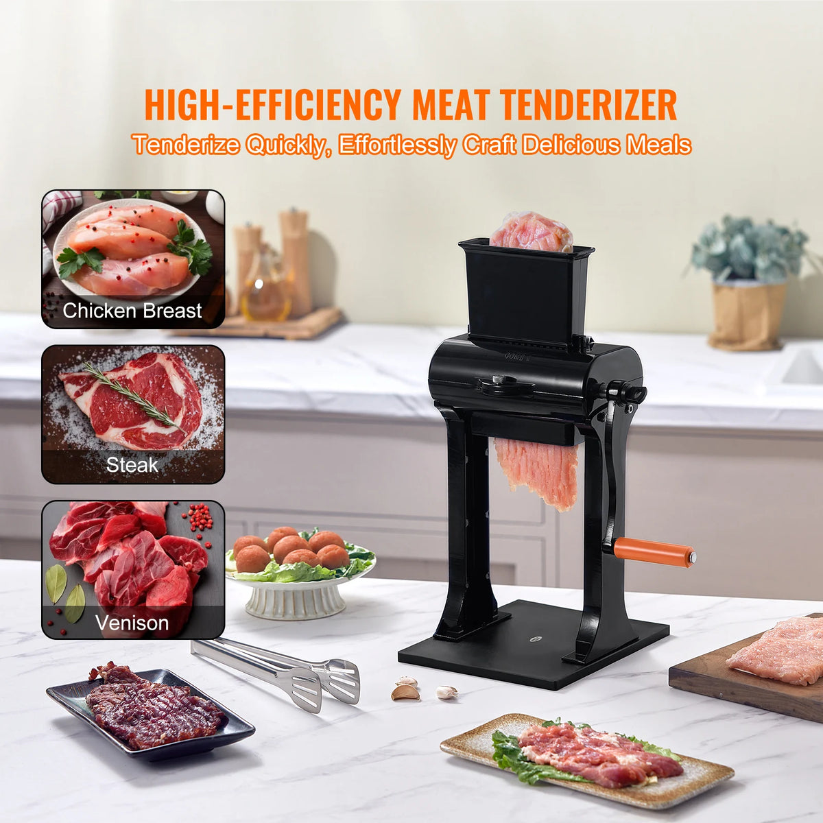 SucceBuy Commercial Meat Tenderizer Heavy Duty Stainless Steel Meat Tenderizer Machine Quick and Easy Manual Operation Kitchen