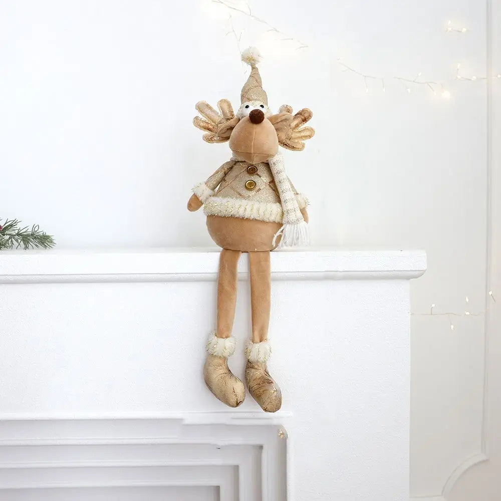 Large Christmas Plush Doll Ornaments Gold Cute Santa Claus Retractable Doll Telescopic Snowman Elk Merry Christmas Decoration