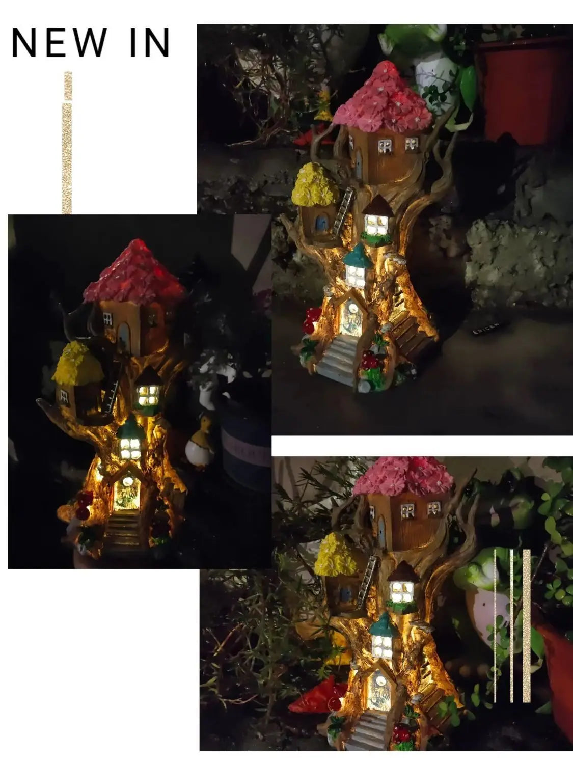 Mysterious Tree House Solar Garden Statues Balcony Outdoor Decor Courtyard Garden Decoration Landscape Night Light Ornament
