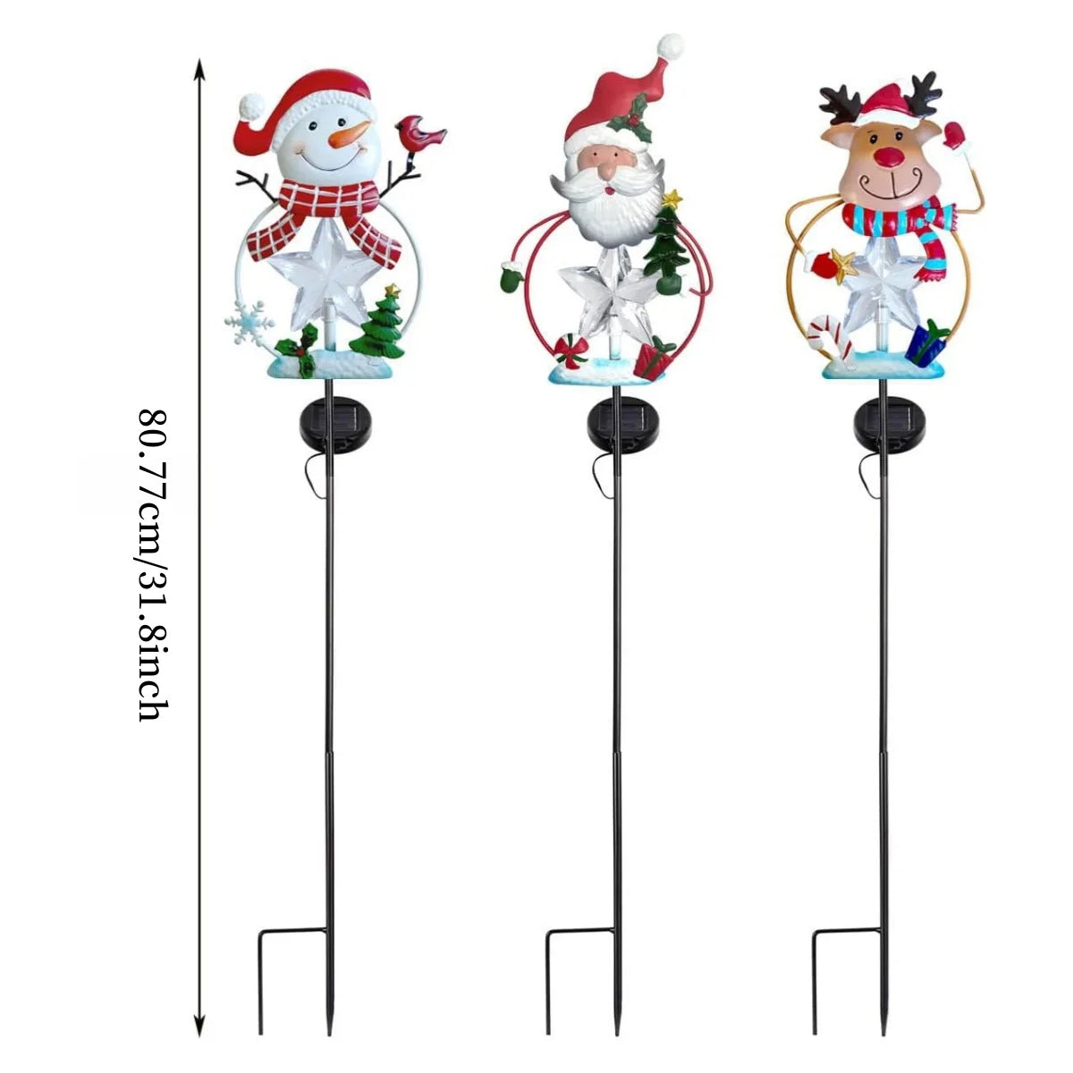 Christmas Stake Decor, Outdoor Garden Solar Light Metal Snowman/Santa Claus/Reindeer Yard Stakes with Lights, Outdoor Solar Christmas, Snowman, Deer, and Lawn Decoration Lights, Christmas Lights for Home Lawn Pathway Holiday