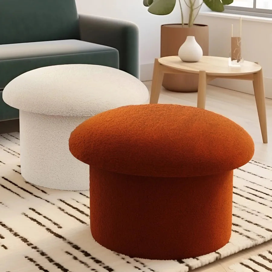 Mainstays Cream Boucle Mushroom Storage Ottoman Upholstered Footrest Stool Hidden Storage Seat for Bedroom Living Room