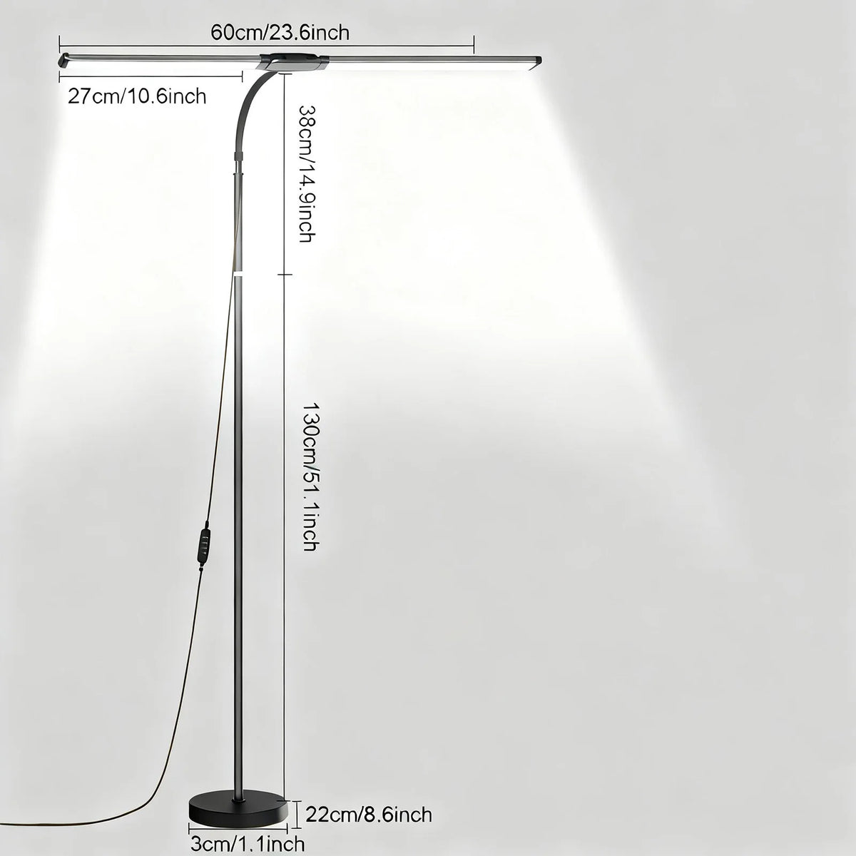 Modern LED Floor Lamp 3 Color Modes 8 Brightness Adjustable Flexible Gooseneck USB Standing Lamp for Living Room Reading Study Workbench
