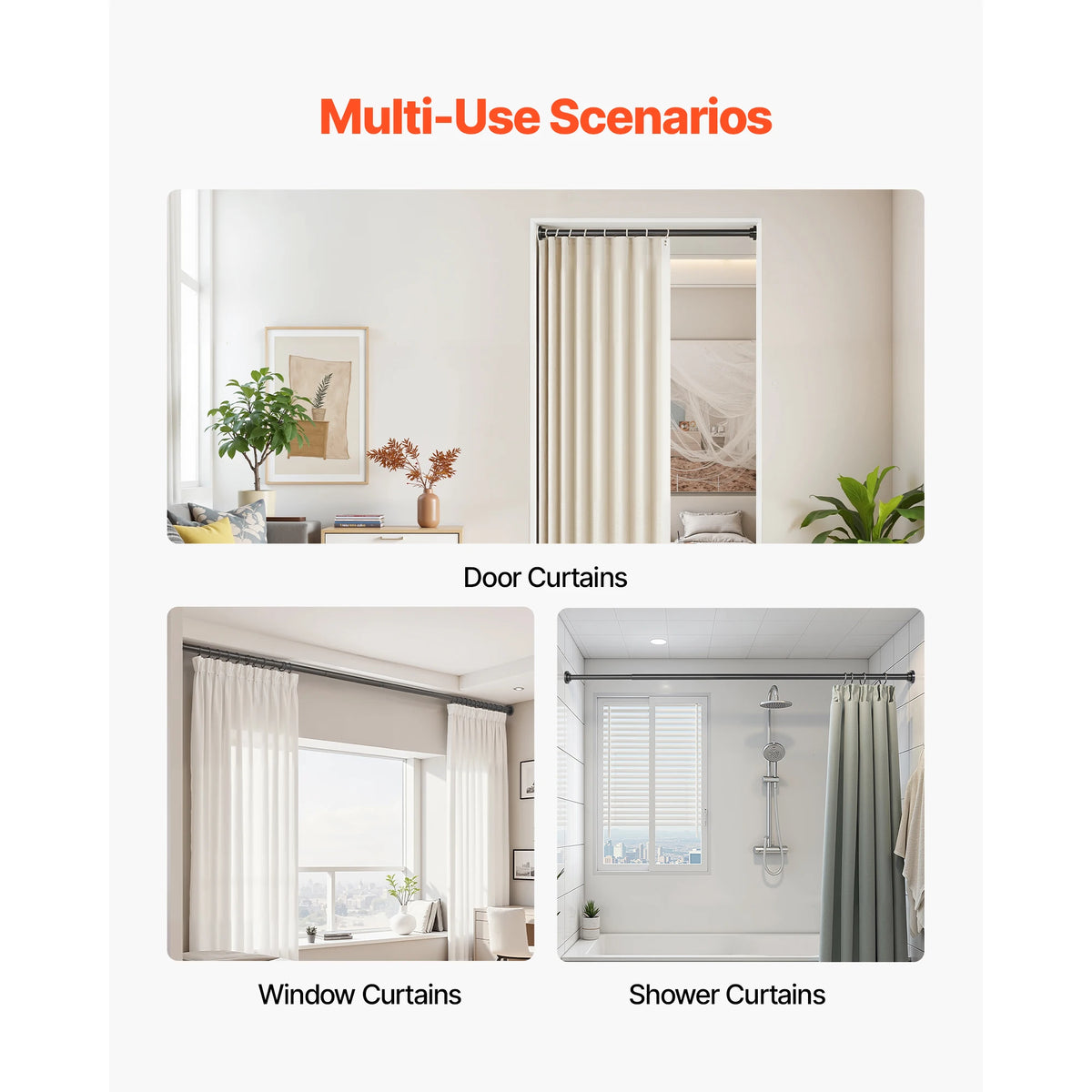 SucceBuy Shower Curtain Rod with Holders 28-76 In Adjustable Spring Tension Stainless Steel Telescoping Rod for Bathroom Closet