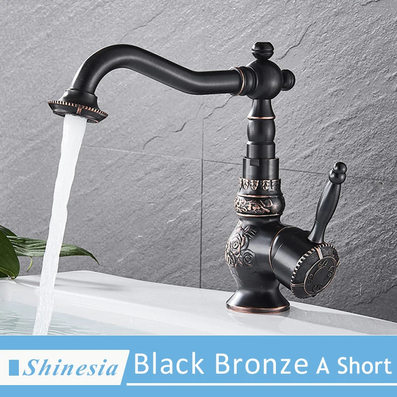 Shinesia Black Bronze Gourmet Kitchen Faucet Deck Mounted Bathroom Basin Sink Hot and Cold Water Mixer Taps